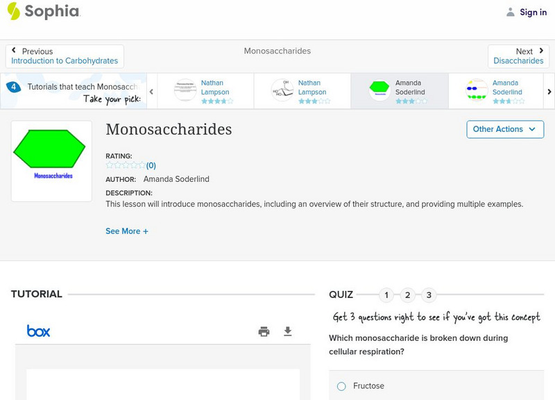 Sophia: Monosaccharides: Lesson 3 PPT Sophia: Monosaccharides: Lesson 3 PPT
