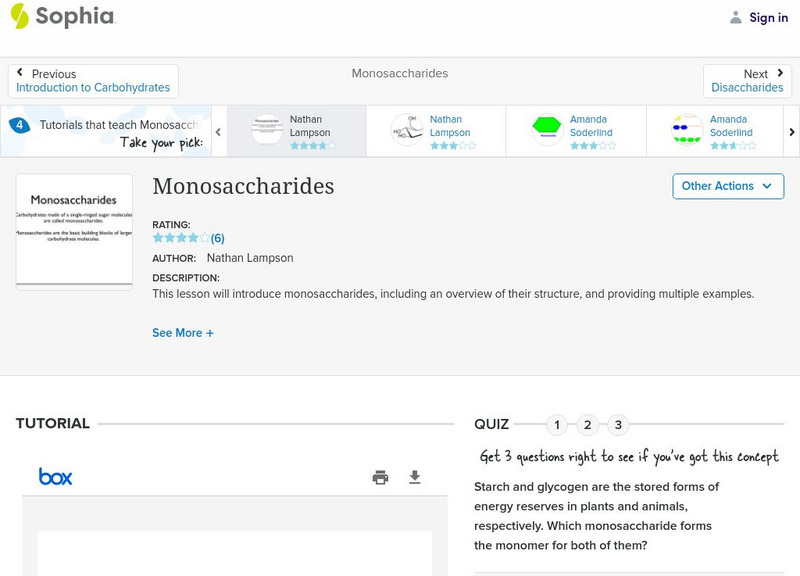 Sophia: Monosaccharides: Lesson 4 PPT Sophia: Monosaccharides: Lesson 4 PPT