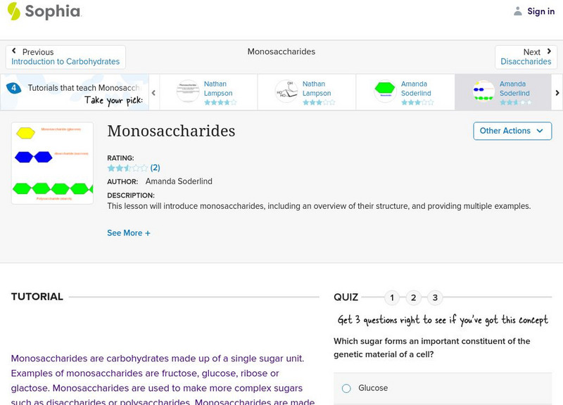Sophia: Monosaccharides: Lesson 1 Unit Plan Sophia: Monosaccharides: Lesson 1 Unit Plan