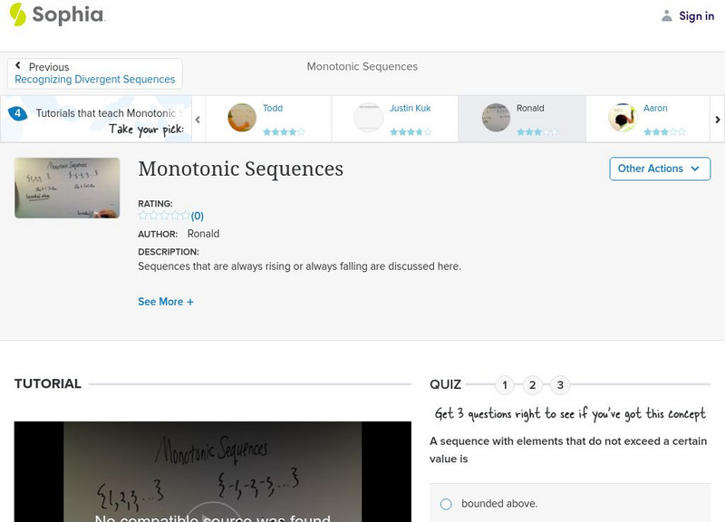 Sophia: Monotonic Sequences: Lesson 2 Instructional Video