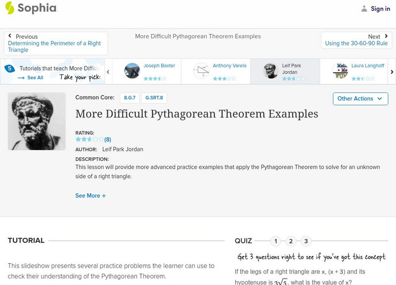Sophia: More Difficult Pythagorean Theorem Examples: Lesson 3 PPT