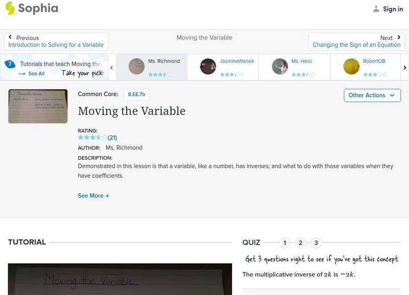 Sophia: Moving the Variable: Lesson 4 Instructional Video Sophia: Moving the Variable: Lesson 4 Instructional Video