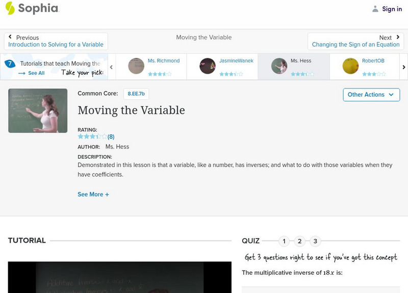 Sophia: Moving the Variable: Lesson 1 Instructional Video Sophia: Moving the Variable: Lesson 1 Instructional Video