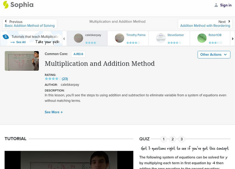 Sophia: Multiplication and Addition Method: Lesson 7 Instructional Video Sophia: Multiplication and Addition Method: Lesson 7 Instructional Video