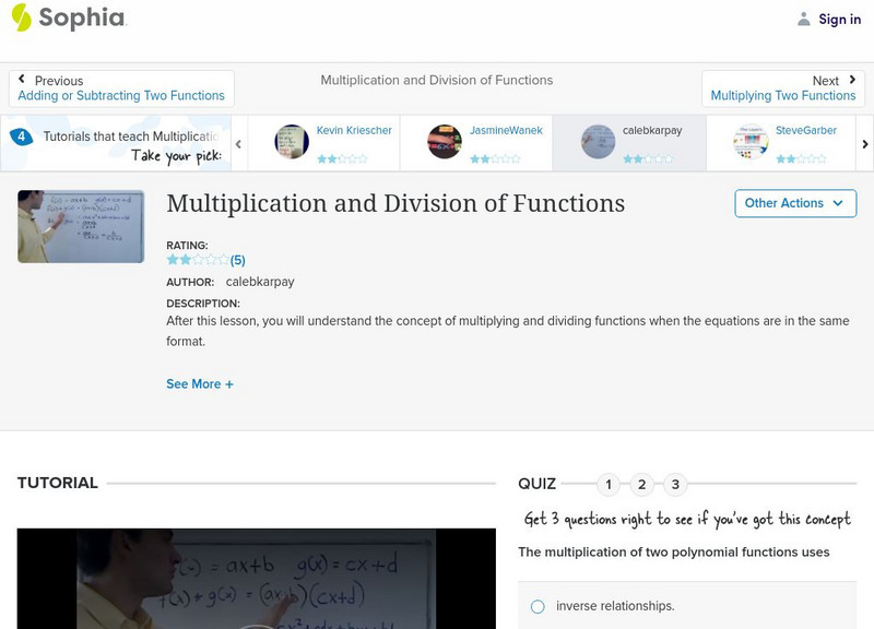 Sophia multiplication and division of functions lesson 6