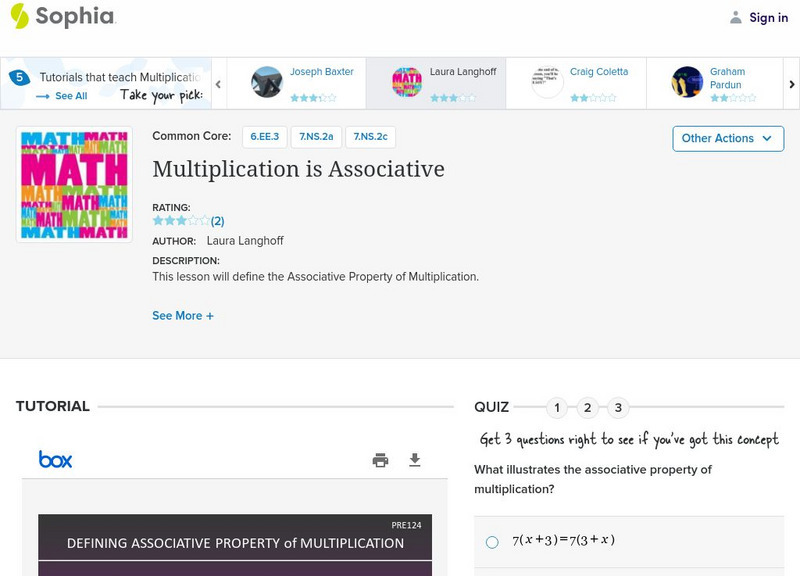 Sophia: Multiplication Is Associative: Lesson 1 PPT Sophia: Multiplication Is Associative: Lesson 1 PPT
