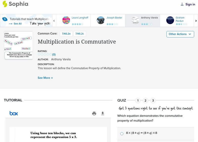 Sophia: Multiplication Is Commutative: Lesson 5 PPT Sophia: Multiplication Is Commutative: Lesson 5 PPT