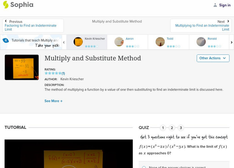 Sophia: Multiply and Substitute Method: Lesson 1 Instructional Video Sophia: Multiply and Substitute Method: Lesson 1 Instructional Video