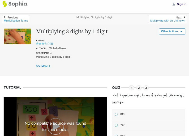 Sophia: Multiplying 3 Digits by 1 Digit Instructional Video