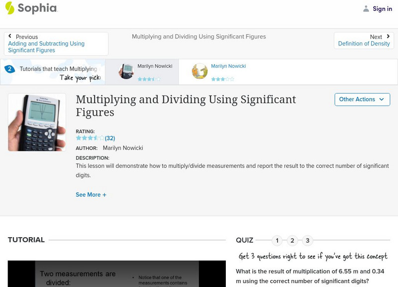Sophia: Multiplying and Dividing Using Significant Figures: Lesson 1 Unit Plan Sophia: Multiplying and Dividing Using Significant Figures: Lesson 1 Unit Plan