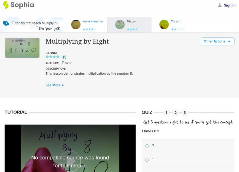 Sophia: Multiplying by Eight: Lesson 10 Instructional Video Sophia: Multiplying by Eight: Lesson 10 Instructional Video