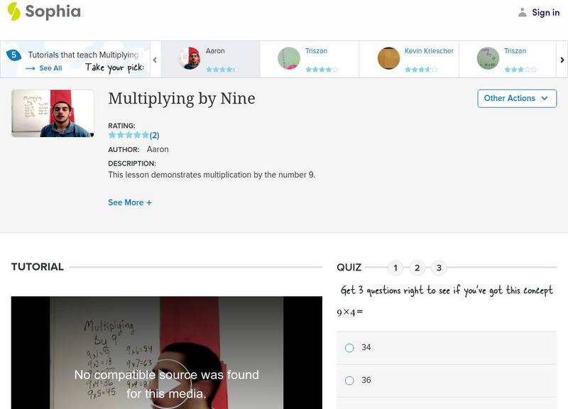 Sophia: Multiplying by Nine: Lesson 11 Instructional Video Sophia: Multiplying by Nine: Lesson 11 Instructional Video