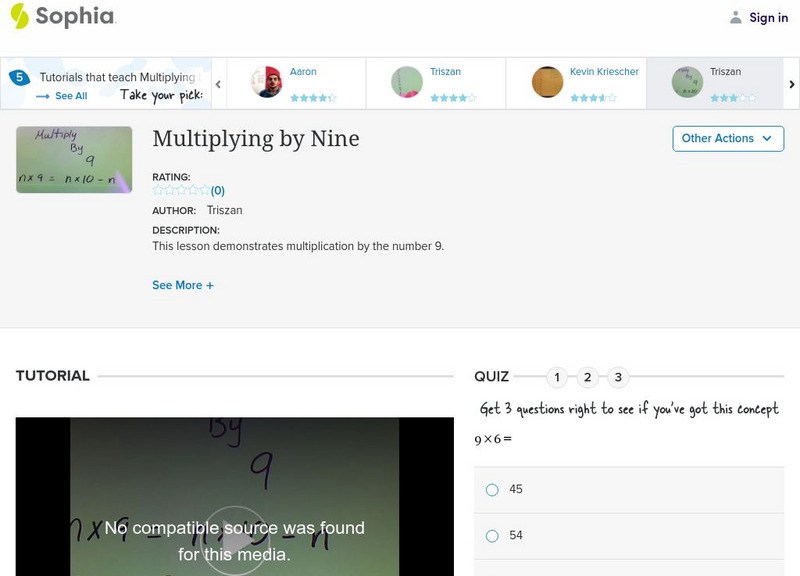 Sophia: Multiplying by Nine: Lesson 4 Instructional Video Sophia: Multiplying by Nine: Lesson 4 Instructional Video