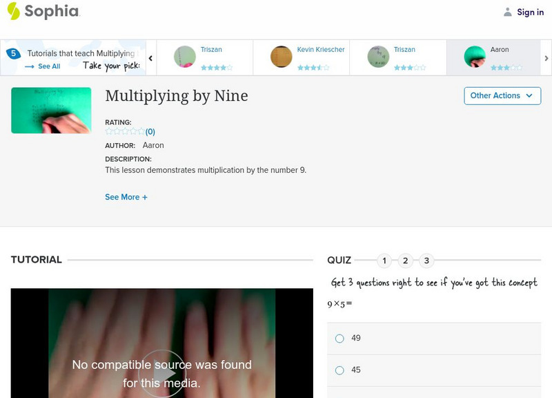 Sophia: Multiplying by Nine: Lesson 6 Instructional Video Sophia: Multiplying by Nine: Lesson 6 Instructional Video