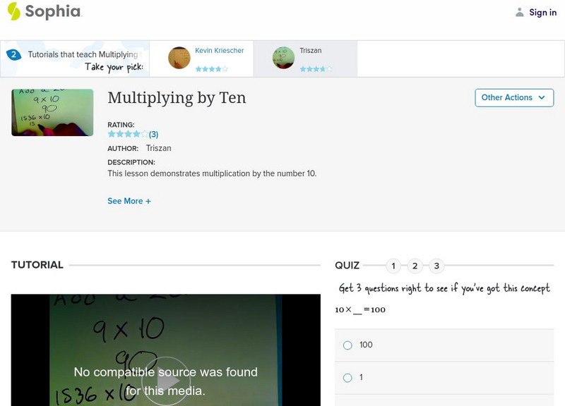 Sophia: Multiplying by Ten: Lesson 8 Instructional Video Sophia: Multiplying by Ten: Lesson 8 Instructional Video