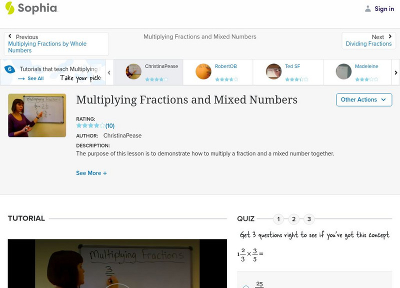 Sophia: Multiplying Fractions and Mixed Numbers: Lesson 2 Instructional Video