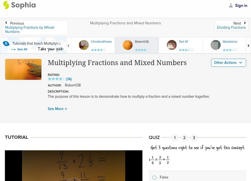 Sophia: Multiplying Fractions and Mixed Numbers: Lesson 5 Instructional Video
