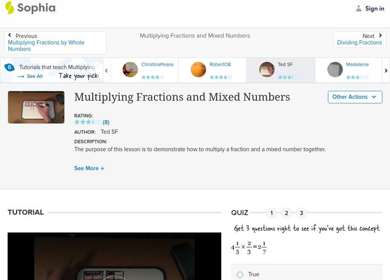 Sophia: Multiplying Fractions and Mixed Numbers: Lesson 6 Instructional Video