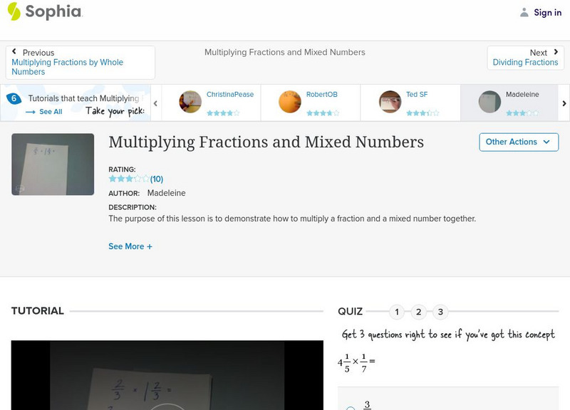 Sophia: Multiplying Fractions and Mixed Numbers: Lesson 1 Instructional Video