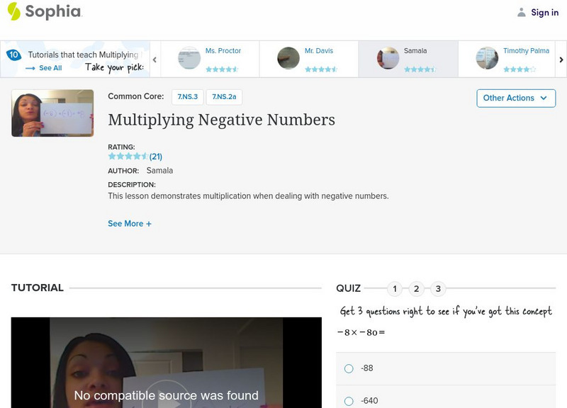 Sophia: Multiplying Negative Numbers: Lesson 9 Instructional Video Sophia: Multiplying Negative Numbers: Lesson 9 Instructional Video