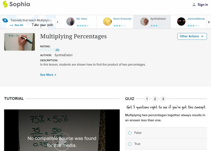 Sophia: Multiplying Percentages: Lesson 3 Instructional Video Sophia: Multiplying Percentages: Lesson 3 Instructional Video