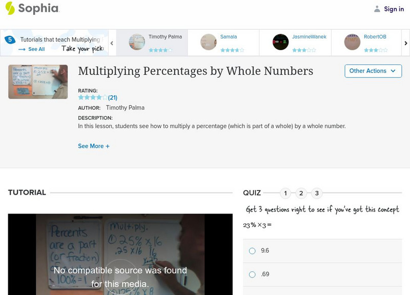 Sophia: Multiplying Percentages by Whole Numbers: Lesson 3 Instructional Video
