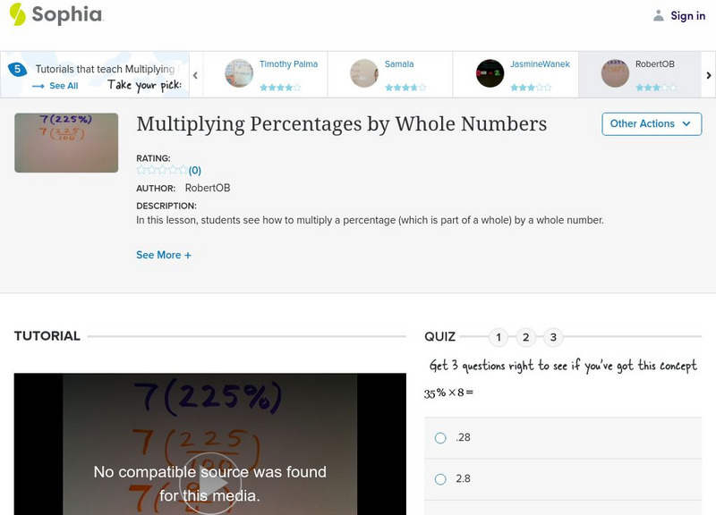Sophia: Multiplying Percentages by Whole Numbers: Lesson 7 Instructional Video