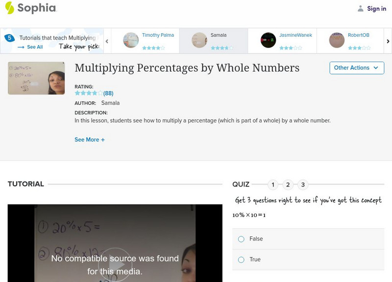 Sophia: Multiplying Percentages by Whole Numbers: Lesson 8 Instructional Video