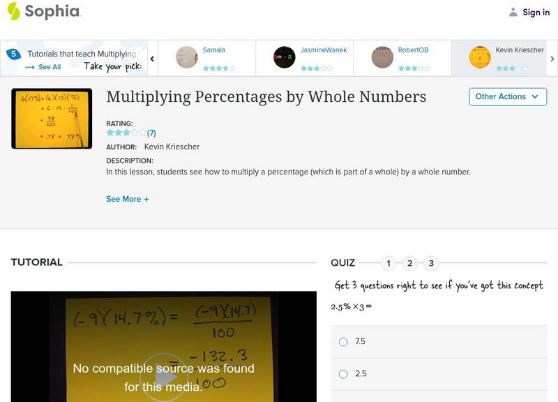 Sophia: Multiplying Percentages by Whole Numbers: Lesson 1 Instructional Video