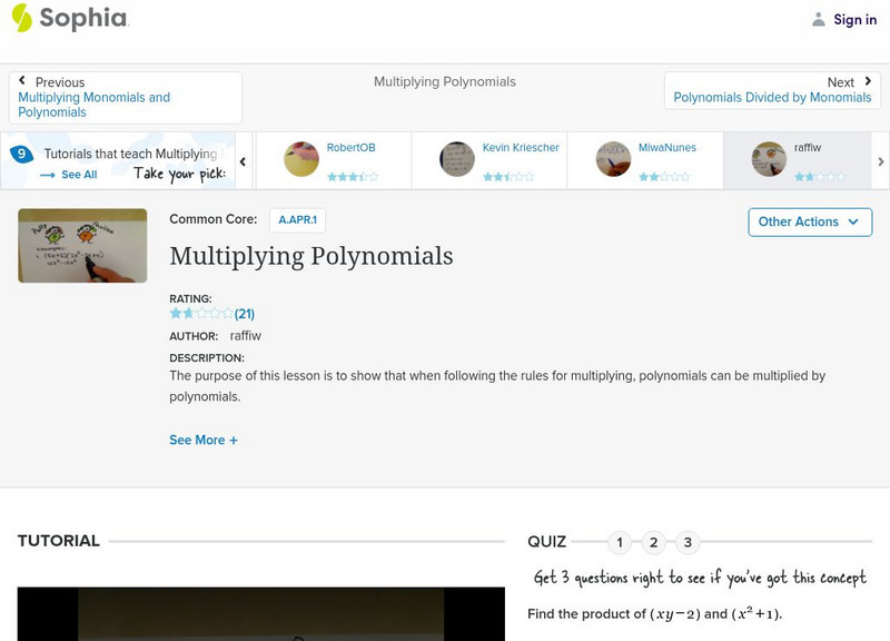 Sophia: Multiplying Polynomials: Lesson 21 Instructional Video