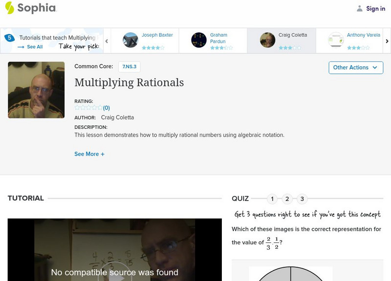 Sophia: Multiplying Rationals: Lesson 4 Instructional Video Sophia: Multiplying Rationals: Lesson 4 Instructional Video