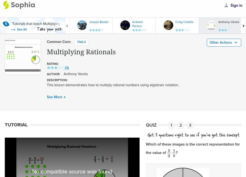 Sophia: Multiplying Rationals: Lesson 6 Instructional Video Sophia: Multiplying Rationals: Lesson 6 Instructional Video