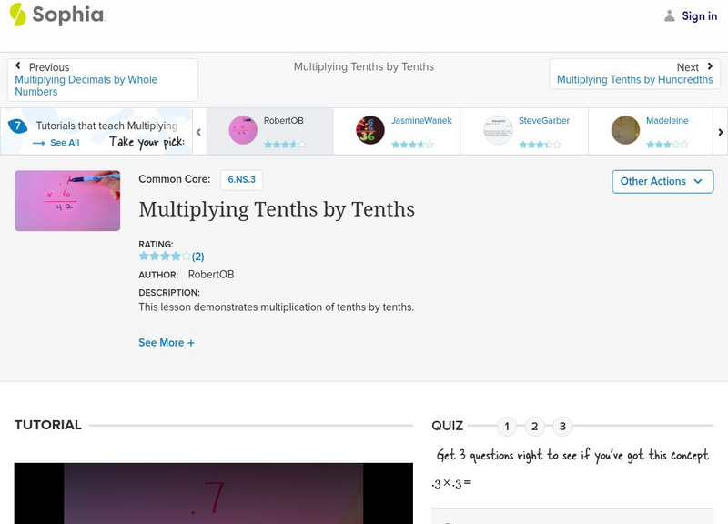 Sophia: Multiplying Tenths by Tenths: Lesson 4 Instructional Video