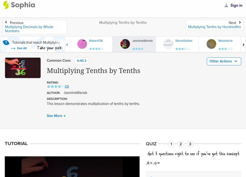 Sophia: Multiplying Tenths by Tenths: Lesson 7 Instructional Video