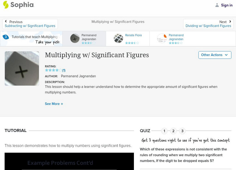 Sophia: Multiplying W/ Significant Figures: Lesson 1 Unit Plan Sophia: Multiplying W/ Significant Figures: Lesson 1 Unit Plan