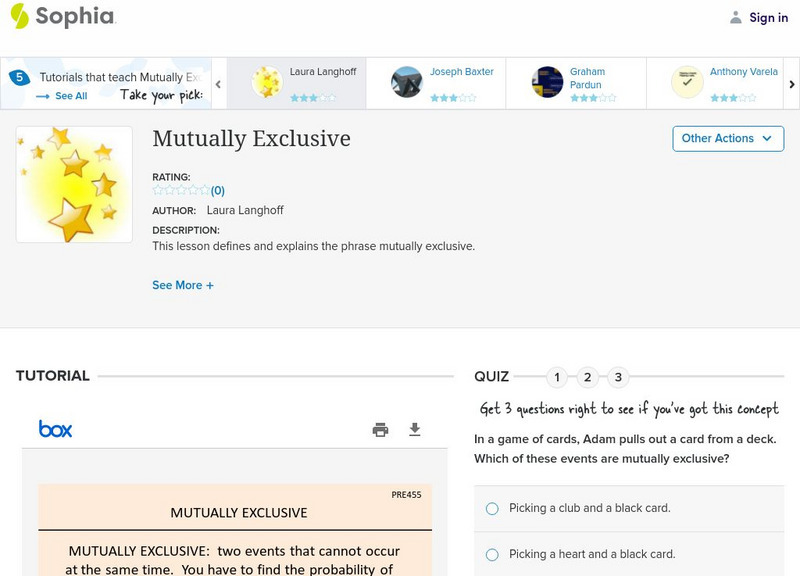 Sophia: Mutually Exclusive: Lesson 1 PPT Sophia: Mutually Exclusive: Lesson 1 PPT