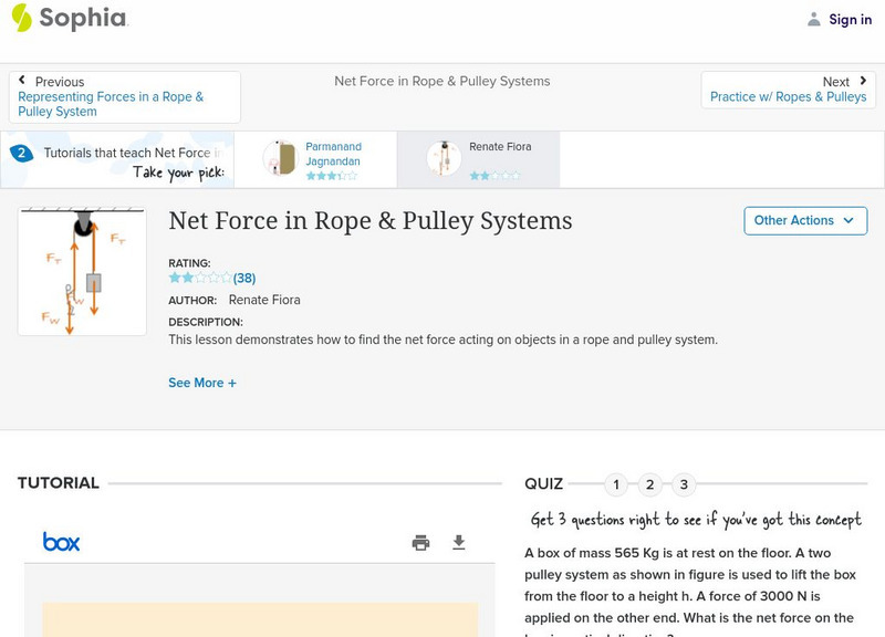 Sophia: Net Force in Rope & Pulley Systems: Lesson 2 PPT Sophia: Net Force in Rope & Pulley Systems: Lesson 2 PPT