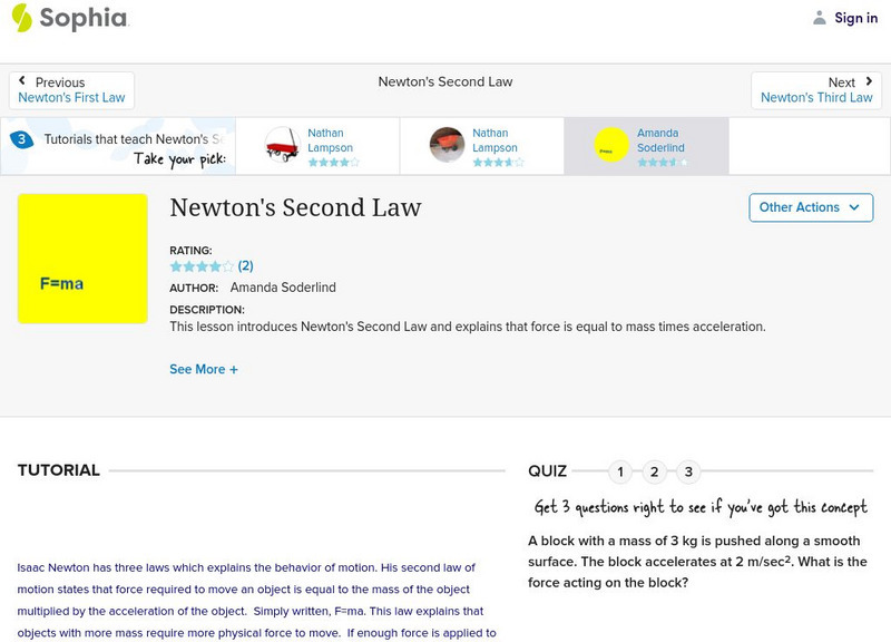 Sophia: Newton's Second Law: Lesson 1 Unit Plan Sophia: Newton's Second Law: Lesson 1 Unit Plan