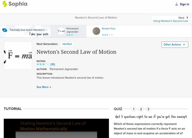 Sophia: Newton's Second Law of Motion: Lesson 2 Unit Plan Sophia: Newton's Second Law of Motion: Lesson 2 Unit Plan