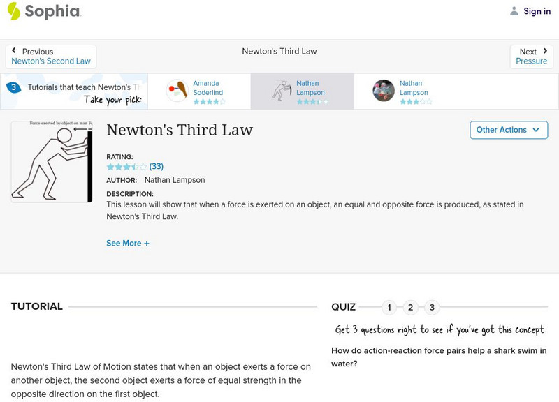 Sophia: Newton's Third Law: Lesson 2 Unit Plan Sophia: Newton's Third Law: Lesson 2 Unit Plan