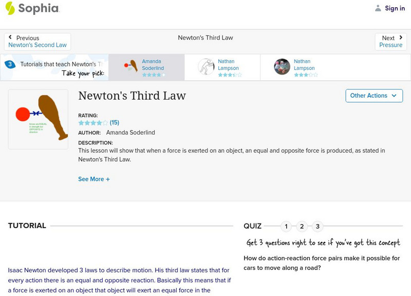 Sophia: Newton's Third Law: Lesson 1 Unit Plan Sophia: Newton's Third Law: Lesson 1 Unit Plan