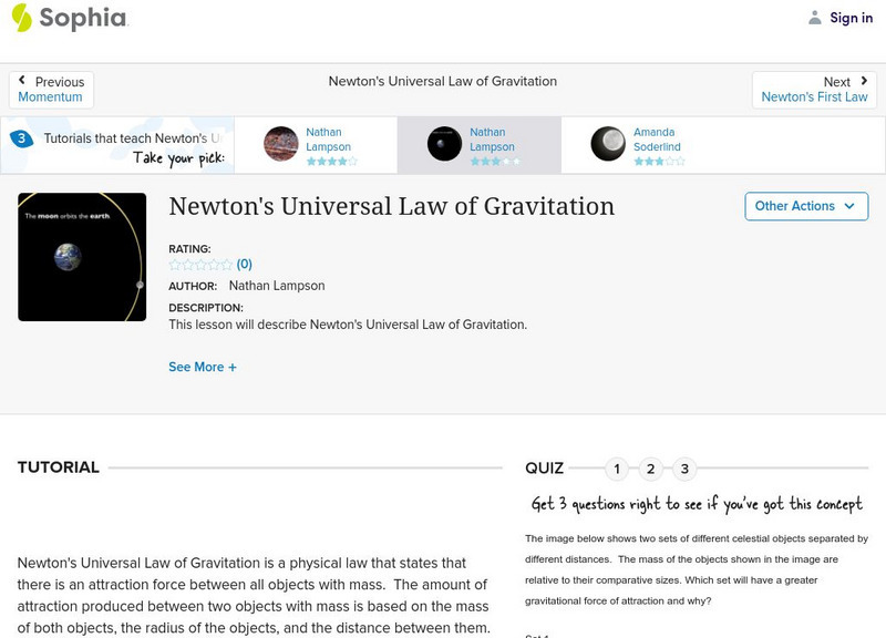 Sophia: Newton's Universal Law of Gravitation: Lesson 2 Unit Plan Sophia: Newton's Universal Law of Gravitation: Lesson 2 Unit Plan