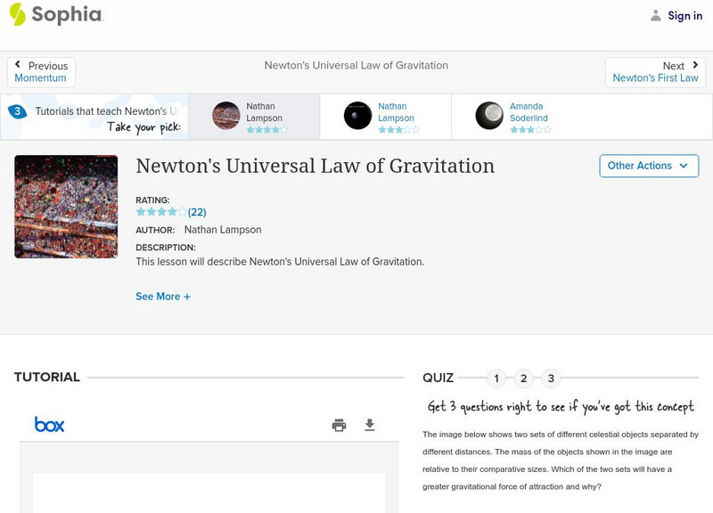 Sophia: Newton's Universal Law of Gravitation: Lesson 3 PPT Sophia: Newton's Universal Law of Gravitation: Lesson 3 PPT