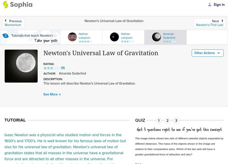 Sophia: Newton's Universal Law of Gravitation: Lesson 1 Unit Plan Sophia: Newton's Universal Law of Gravitation: Lesson 1 Unit Plan