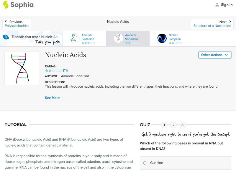 Sophia: Nucleic Acids: Lesson 6 Unit Plan Sophia: Nucleic Acids: Lesson 6 Unit Plan