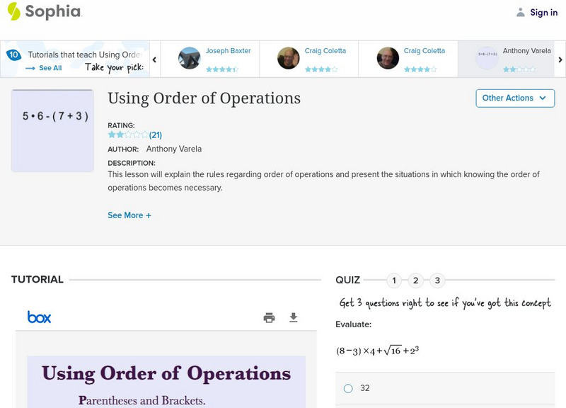 Sophia: Using Order of Operations: Lesson 4 PPT