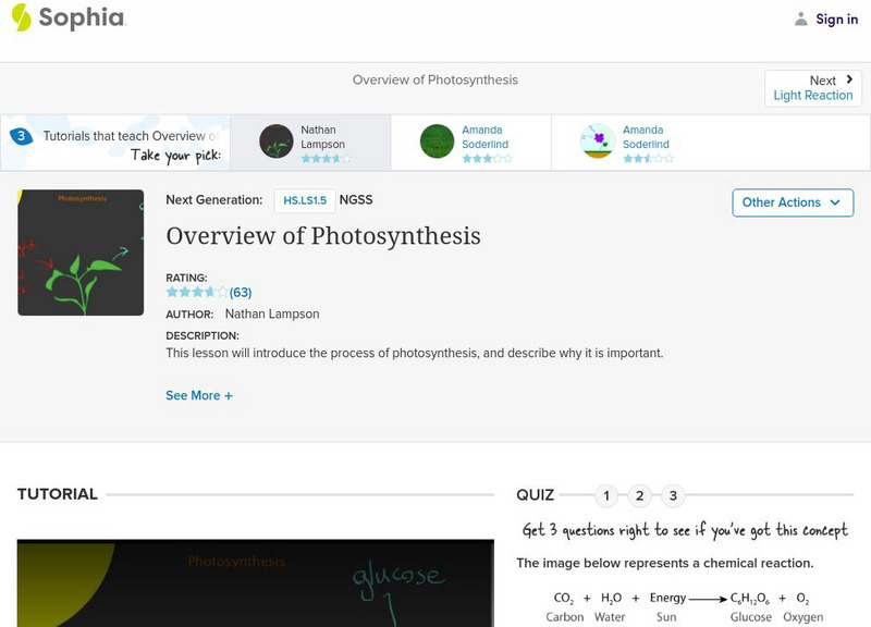 Sophia: Overview of Photosynthesis: Lesson 2 Instructional Video Sophia: Overview of Photosynthesis: Lesson 2 Instructional Video