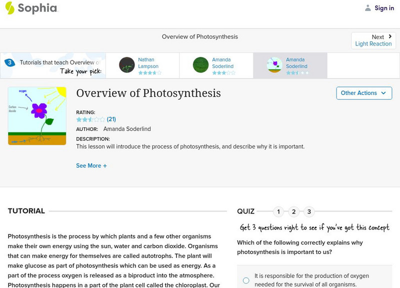 Sophia: Overview of Photosynthesis: Lesson 3 Unit Plan Sophia: Overview of Photosynthesis: Lesson 3 Unit Plan