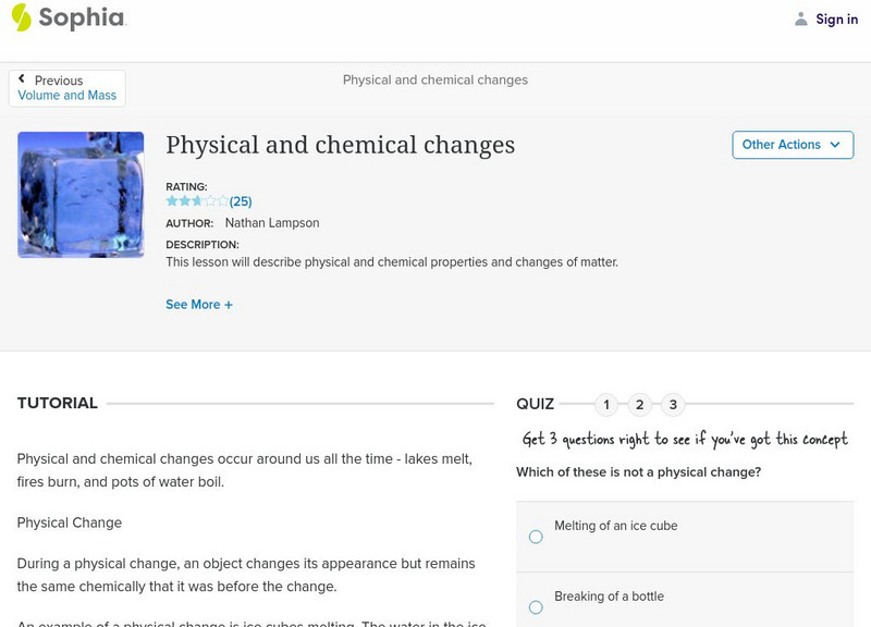 Sophia: Physical and Chemical Changes Unit Plan Sophia: Physical and Chemical Changes Unit Plan