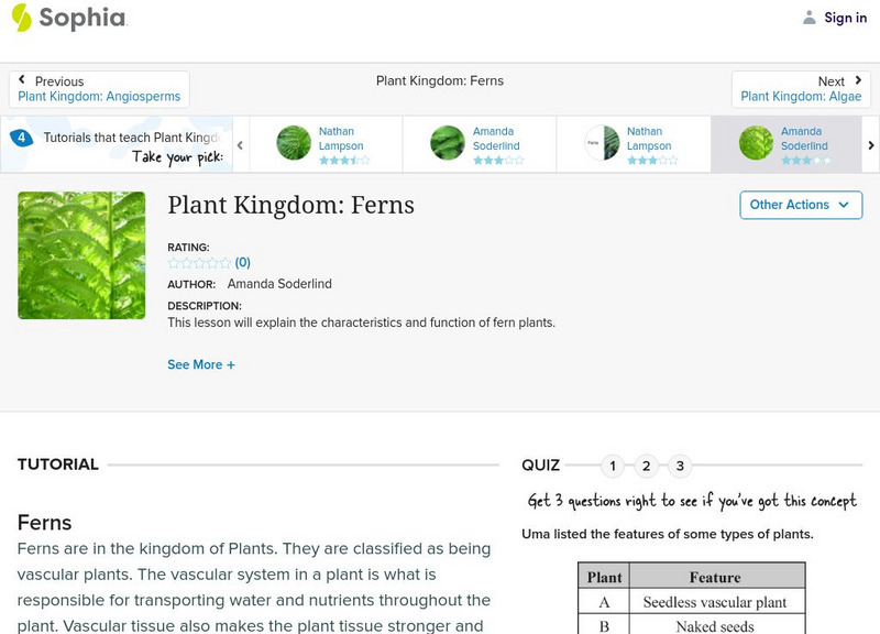 Sophia: Plant Kingdom: Ferns: Lesson 2 Unit Plan Sophia: Plant Kingdom: Ferns: Lesson 2 Unit Plan